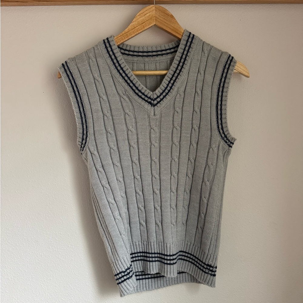 Gray Cable Knit Sweater Vest